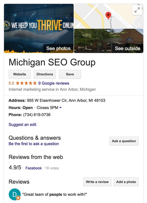 MIchigan SEO Group on Google My Business